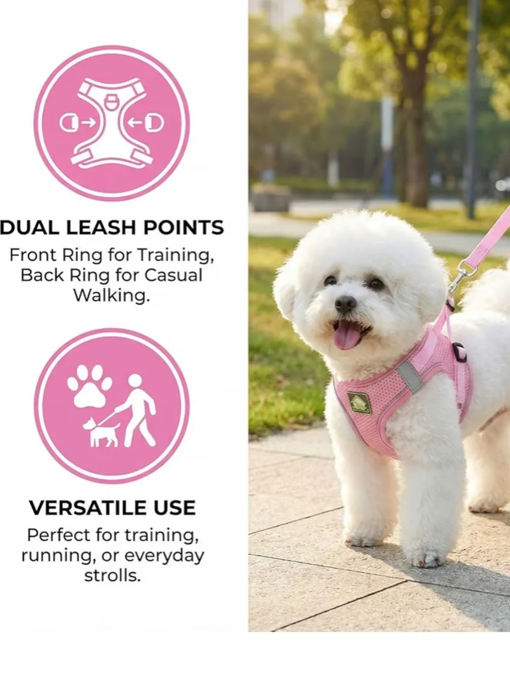 Dog Harness w/ Leash Set, No Pull Adjustable Harness/Thickened Padded. Sz med